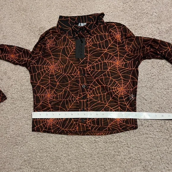 Foxblood Cobweb Mesh Button Up Top black orange - Picture 9 of 9